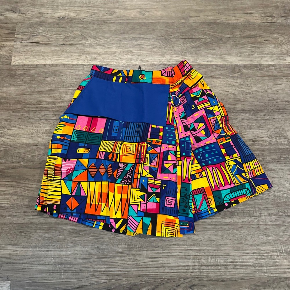 Glochi Vintage 90s Geometric Abstract Print Wrap Skort Multi Color Size 10